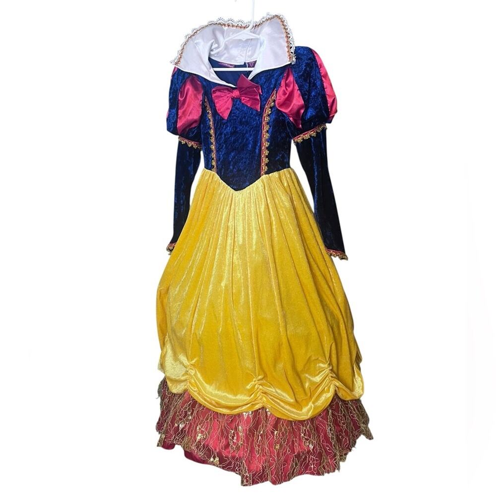 Princess Costume Dress Up Snow White Velvet Blue Yellow Long Hoop Skirt Girl 7/8 - Picture 6 of 10